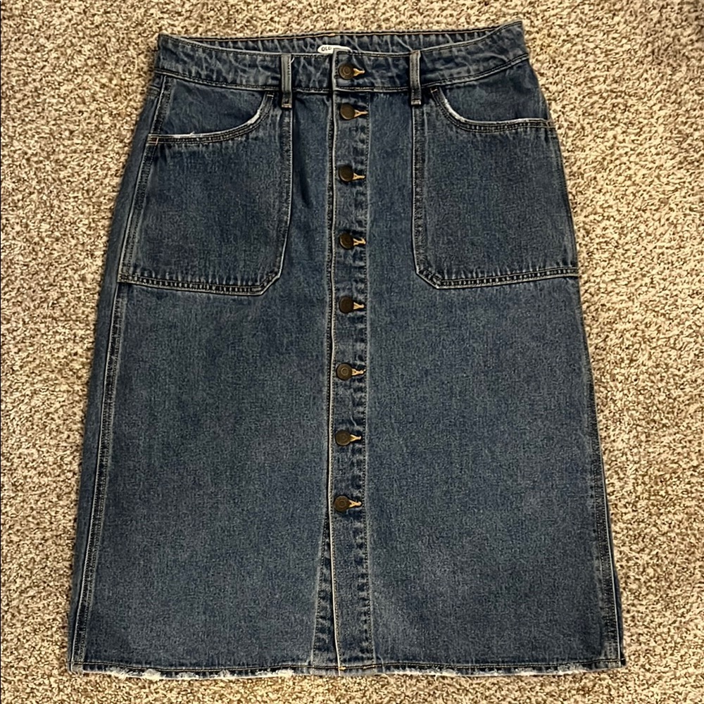 Denim Button-Front Skirt